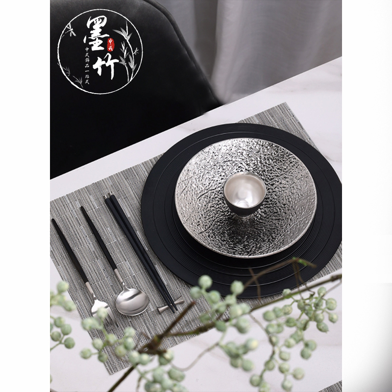 New Chinoiserie Model Room Restaurant Table Decorations Soft Decoration Table Black and Silver Dinner Plate Chopsticks Placemat Combination Set