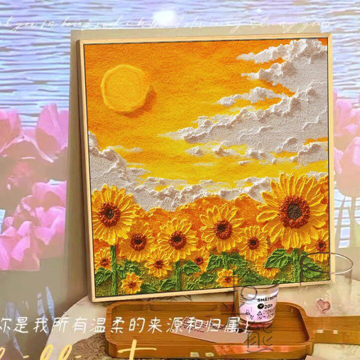 クリーミーな花柄風景クォーツ砂テクスチャペイントDIY材料セット：完全手描きヒーリングカラーリングデコレーションデジタル油絵