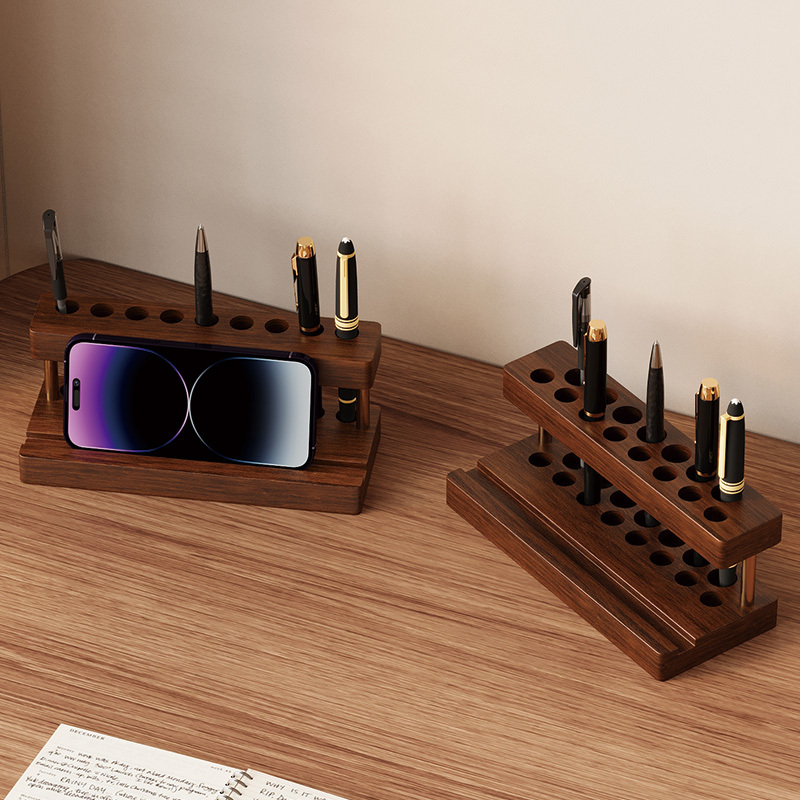 Walnut Pen Holder Ornament Office Desktop Pen Stand Storage Rack Creative Phone Holder Marker Pen Display Stand