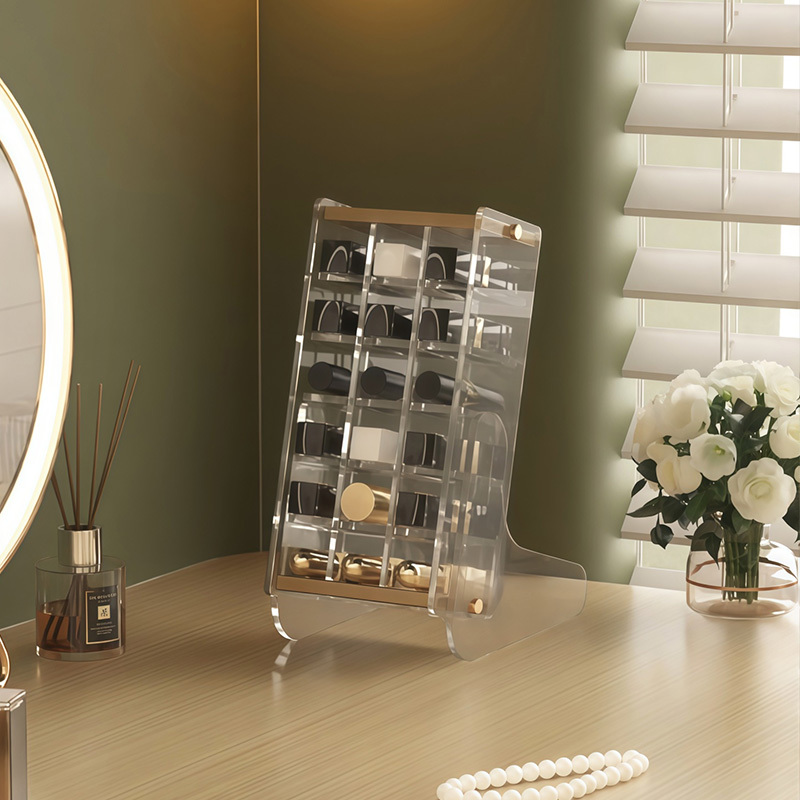 Transparent Acrylic Lipstick Storage Box, Oblique Lipstick Display Stand, High-End Lip Glaze and Eyebrow Pencil Multi-Compartment Storage Rack