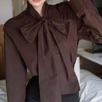Retro Hong Kong style bow tie shirt black high waist versatile short skirt 2024 spring and autumn fashion suit