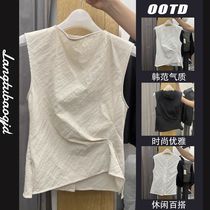 South Koreas Dongdaemun Summer New Style Round Neck Buttoned Back Sleeveless Shirt Slit Slim Shirt Top Womens Trendy