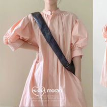 French style casual puff sleeve dress for women in summer lazy loose slim high-end over-the-knee shirt dress