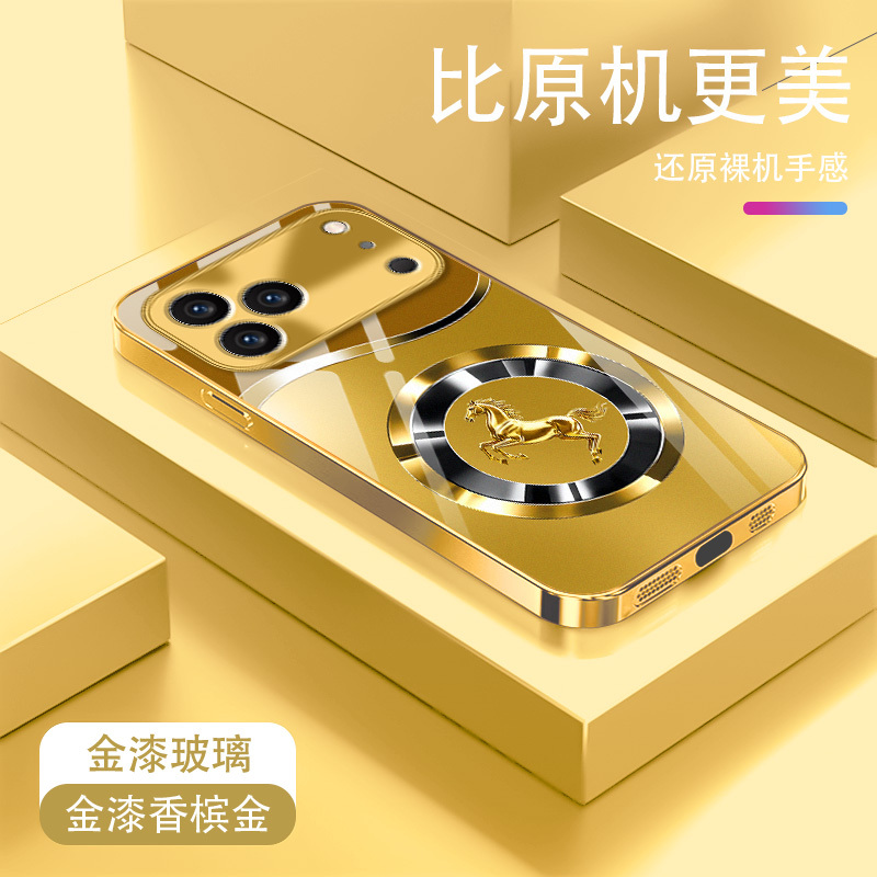Metallic Paint Glass Tengfei Jinma Is Suitable for Apple 17 Pro Phone Case, Apple 16 Simple New Model, Apple 15 Soft Edge Hard Back, Apple 14 Light Luxury Style, Apple 13 High-End Feel Without Screen Protector