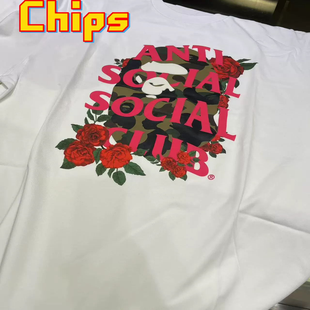 Французские fries тренд BAPE X ASSC совместная 24FW розовый камуфляж принт обезьяна футболка с коротким рукавом 109902N