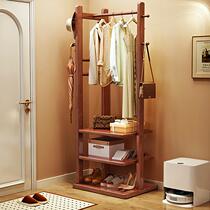 Solid wood coat rack floor-standing clothes rack entrance small apartment multi-functional multi-layer storage rack bedroom clothes storage
