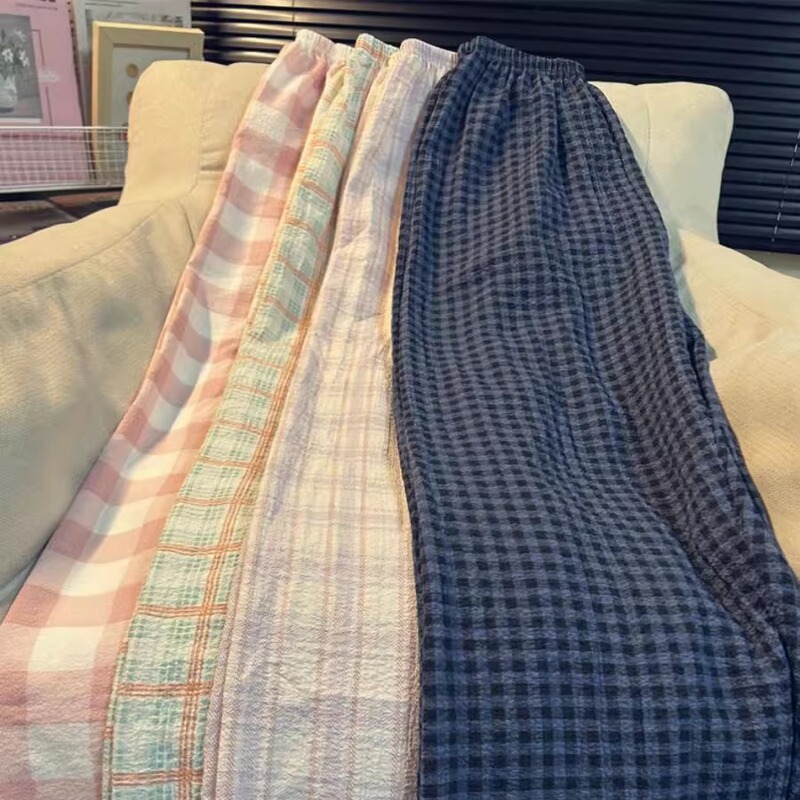 Korean Style Plaid Pajama Pants for Women, Spring and Autumn, Plus Size, Loose Casual Home Pants, Can Be Worn Outside, Long Pants