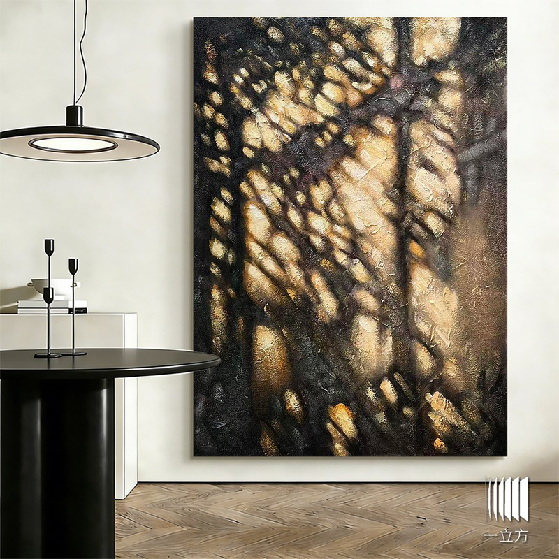Italian Modern Minimalist Tree Shadow Light Spot Thick Texture Abstract Hanging Painting Minimalist Living Room Background Wall Hand-Painted Texture Oil Painting