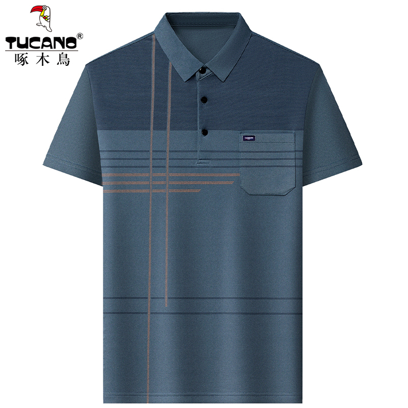 Woodpecker Brand Summer T-Shirt for Middle-Aged and Elderly Men, Short-Sleeved Polo Shirt with Real Pockets, New Summer Style Woodpecker Brand Summer T-Shirt for Middle-Aged and Elderly Men, Short-Sleeved Polo Shirt with Real Pockets, New Summer Style