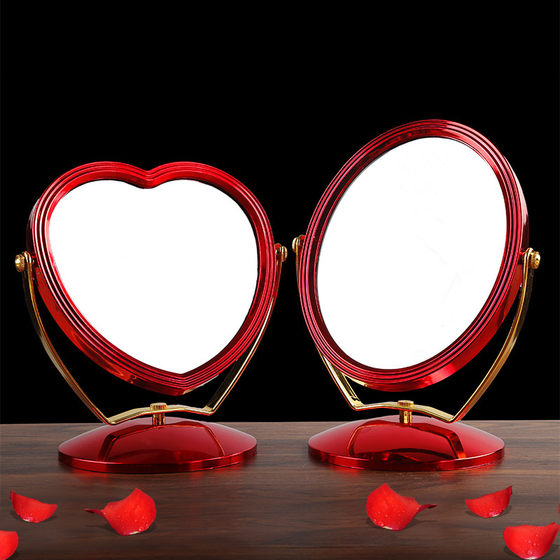 结婚梳妆镜台式欧式双面结婚镜子红色新娘嫁妆化妆镜陪嫁婚庆用品