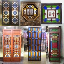 Cantonese style antique Xiguan Manchuria window solid wood crabapple stained glass embossed art colored glaze Lingnan flower window door manufacturer