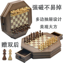 Solid wood large 4-inch chess student adult 32 chess pieces separate wooden chess full set leather chess board