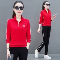 Sports famous brand sports suit for women 2023 spring and autumn new fashion stand collar slim large size casual running suit two-piece set