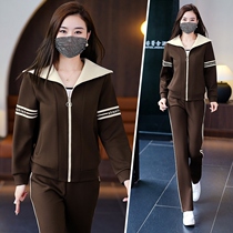 Casual autumn sports suit for women new fashion lapel cotton sweatshirt stylish age-reducing fitness running suit two-piece set
