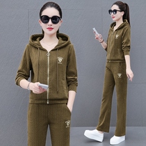 Casual autumn casual sports suit for women 2023 new style loose and stylish hooded cardigan and sweatshirt two-piece set for age reduction and slimming