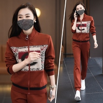 Sports spring sportswear suit for women new fashion loose age-reducing large size casual wide-leg pants running sweatshirt two-piece set