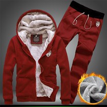 2022 Autumn and Winter Mens Velvet Thickened Casual Cardigan Hooded Sweatshirt Suit Mens Sportswear Pants Suit