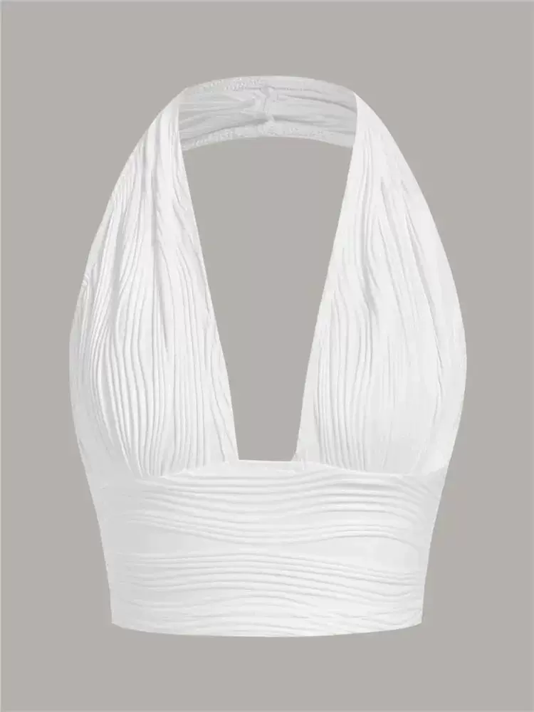 Зеленый однотонный открытыйトップ Crop Halter Top Женщина Лето Y2K CLUB G