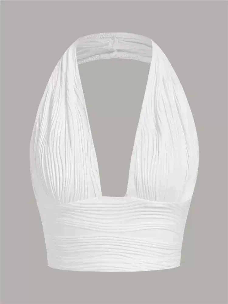 Зеленый однотонный открытыйトップ Crop Halter Top Женщина Лето Y2K CLUB G
