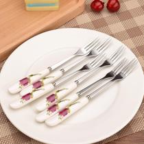 Six fruit fork set stainless steel fruit fork fruit picks dessert fork small fork mooncake fork dinner fork cake fork