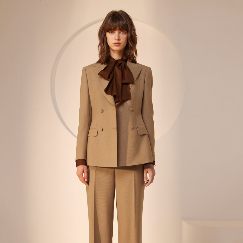 Zhu Zhu/Ma Qiuzi Same Style Ver Tow Double-Breasted Blazer Suit Women's Suit Jacket & Straight-Leg Pants Slim Fit