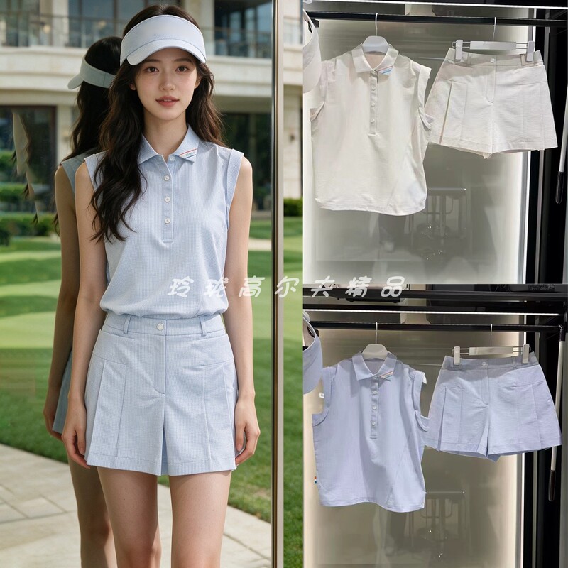 Golf Women's Sleeveless Lapel Vest Shorts Suit Summer Slim Fit Quick-Drying Sports Versatile Golf Women's Sleeveless Lapel Vest Shorts Suit Summer Slim Fit Quick-Drying Sports Versatile