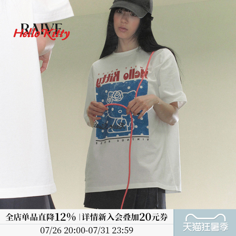 [Raive X Hello Kitty] Sanrio Co-Branded 2026 Summer New Women's Short-Sleeved Polka Dot Print T-Shirt