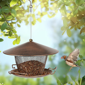 Outdoor Squirrel-Proof Weather-Resistant Metal Hanging Wild Bird Feeder Roof Garden Courtyard Decoration Bird Feeder