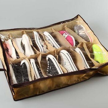 Storage Shoe Box, Non-Woven Fabric Under-Bed Storage Box, Foldable 12-Compartment Large-Capacity Storage Box