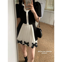 Retro irregular shirt womens spring and autumn design niche mid-length chic shirt bow short-sleeved top
