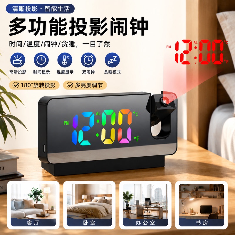 Alarm Clock and Night Light Integrated 5 New Models Smart Charging Projection Alarm Clock Night Light Digital Student Alarm Clock Silent Projection Alarm Clock