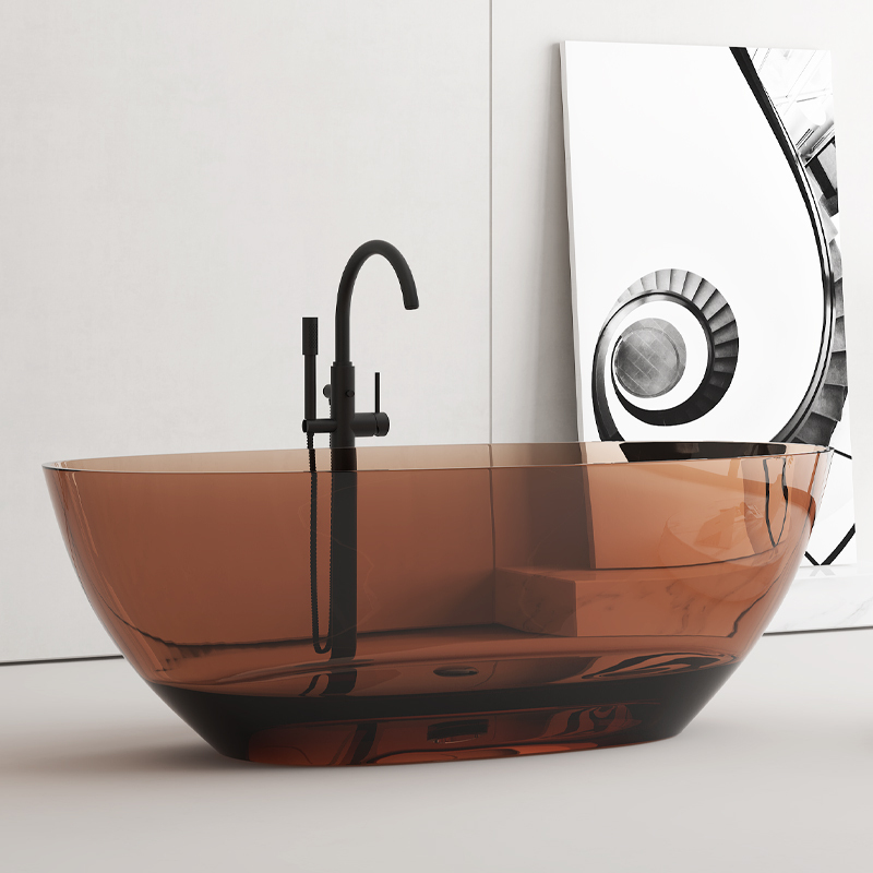 Fully Transparent Artificial Stone Resin Internet Celebrity One-Piece Bathtub Colorful Crystal Home Hotel Independent Oval Bathtub