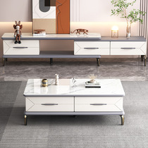 Gold cabinet furniture light luxury retractable floor cabinet combination jade spar simple home small apartment living room drop coffee table TV cabinet