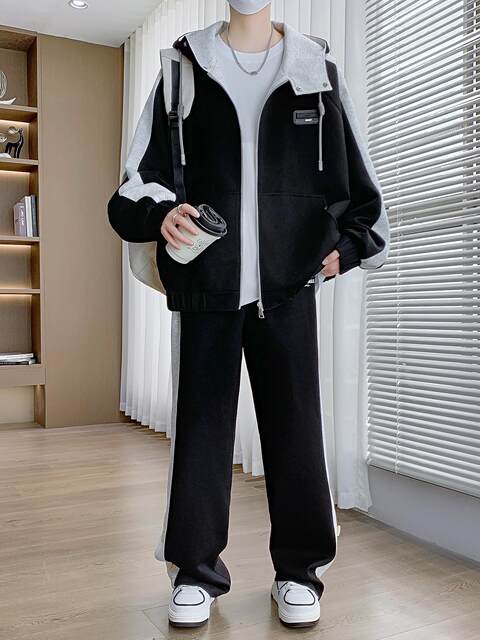 Casual sports suit men's autumn and winter jacket cotton thickened coat handsome student older children sweatshirt hoodie