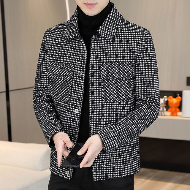 2024 Autumn and Winter Golden Mink Velvet Men's Woolen Coat Woolen Jacket Teenage Students Thickened Clothes Cardigan