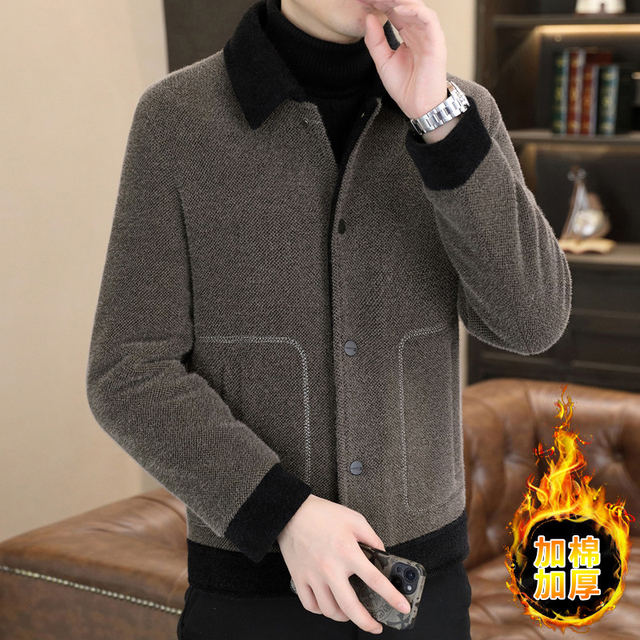 2025 autumn and winter short woolen thickened casual jacket for young men, versatile lapel and cotton men's jacket