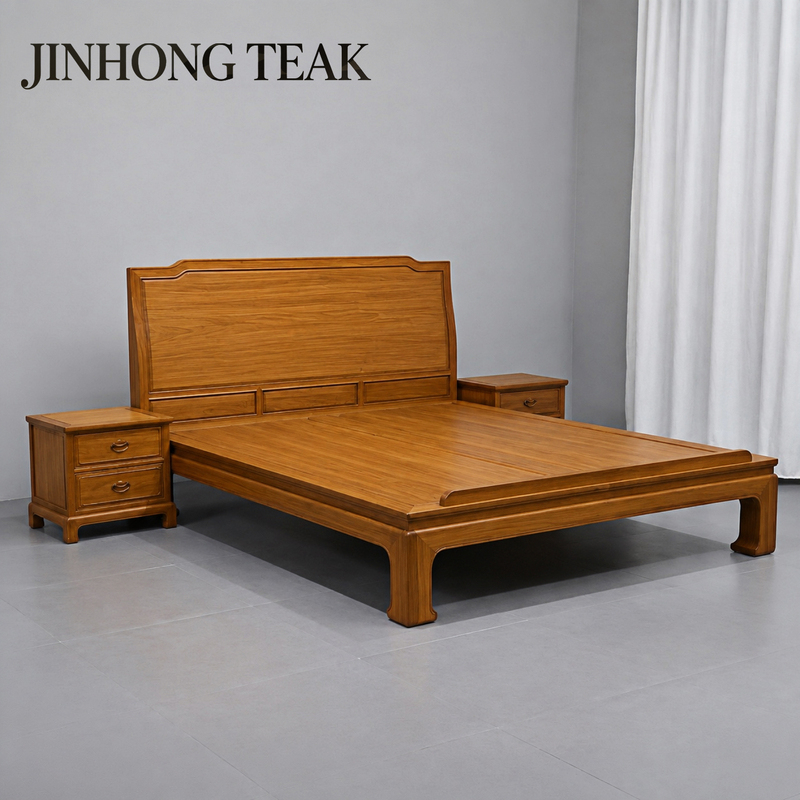 Burmese Teak Solid Wood Bed, New Chinese Style Mortise and Tenon Joint, 1.8m Master Bedroom Natural Wood Double Bed, Song-Style Aesthetic Wedding Bed