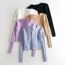 Spring and Autumn New Womens Cardigan American Round Neck Single Breasted Slim Twist Short Knit Sweater Thin Sweater