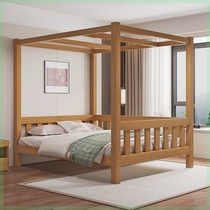 Four-poster canopy bed solid wood wooden bed double bed modern simple B&B four-poster inn Chinese style canopy bed furniture master