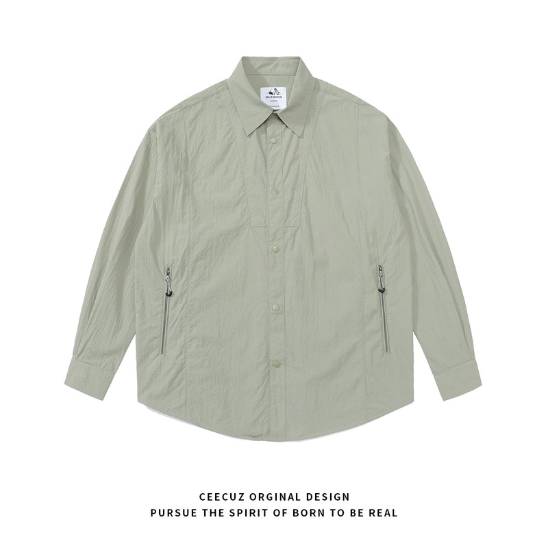 Ceecuz Quick-Drying Fluorine-Free Water-Repellent Shirt Men's Spring and Summer Lightweight and Cool Outdoor Sun Protection Workwear Long-Sleeved Shirt