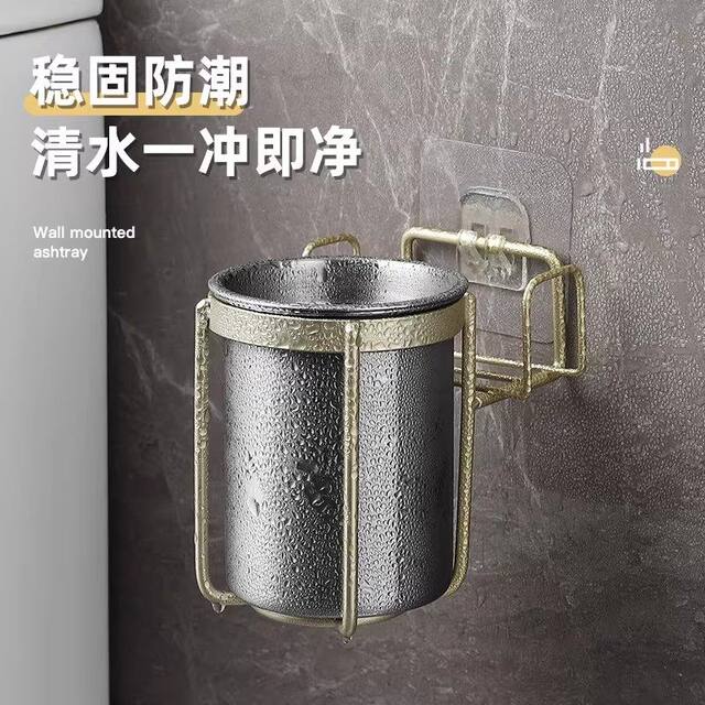 Creative Ashtray with Logo, Anti-Fly Ash, No-Drill Multifunctional Stainless Steel Wall-Mounted Ashtray for Bathroom