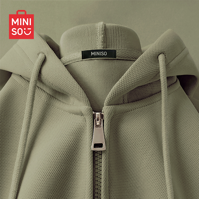 Miniso Premium Cardigan Sweatshirt for Men, Spring and Autumn, Heavyweight Men's Zip-Up Autumn Clothing, Men's Casual Hooded Jacket a