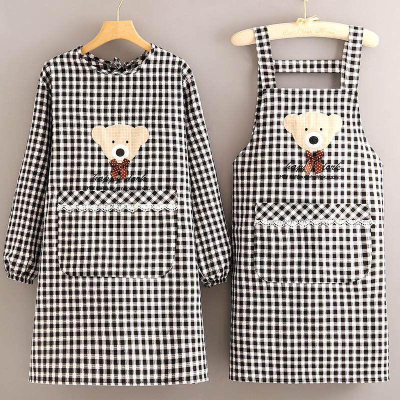 2023 new day style apron pure cotton long sleeve hood clothes woman home kitchen cooking anti-fouling special high face value surrounding waist-Taobao