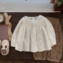 Forest style childrens clothing girls bottoming shirt spring and autumn 2024 new style sweet floral long-sleeved shirt for baby girls