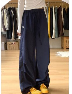 Velvet workwear wide-leg pants ~ lazy style embroidered sweatpants