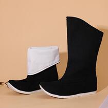 Made in the Ming Dynasty ancient canvas Han boots heightening mens official boots ancient Hanfu black thick-soled mid-calf soap boots with raised toes inside the boots.