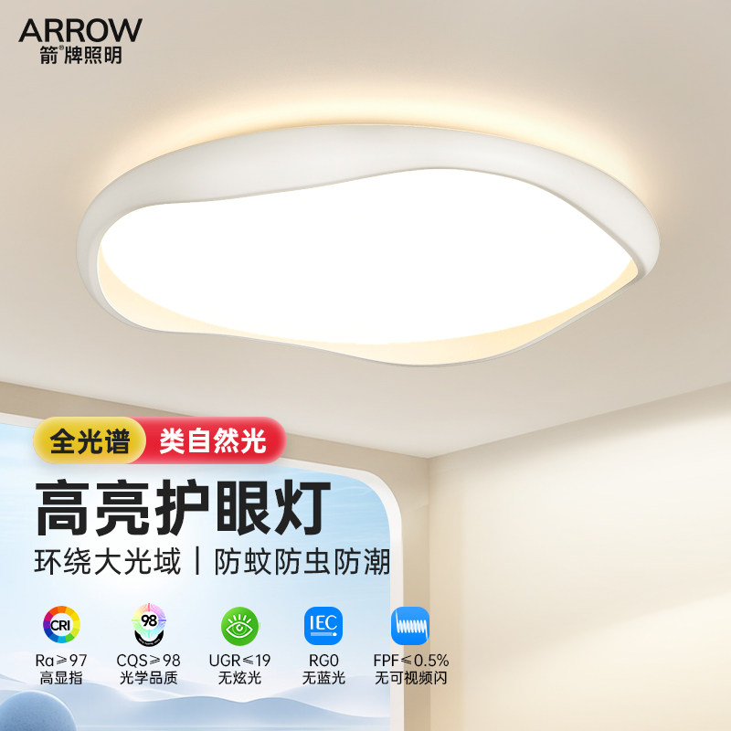 箭牌照明卧室吸顶灯新款简约创意全光谱护眼家用主卧书房中山灯具