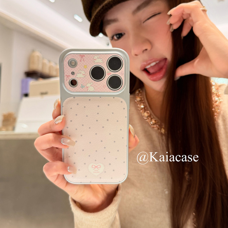 Korean Style ins Wind Star Rabbit Case Suitable for Apple 17 Pro Max Phone Case 14 Pro Simple iPhone 16 Pro New Model 15 Pro Niche 13 Leather 17 Pro Girly 16 Plus Full Coverage