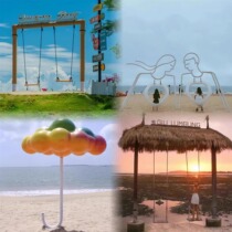 Internet celebrity swing outdoor check-in and photo taking rainbow clouds glowing fiberglass creative installation scenic spot drainage beautiful display