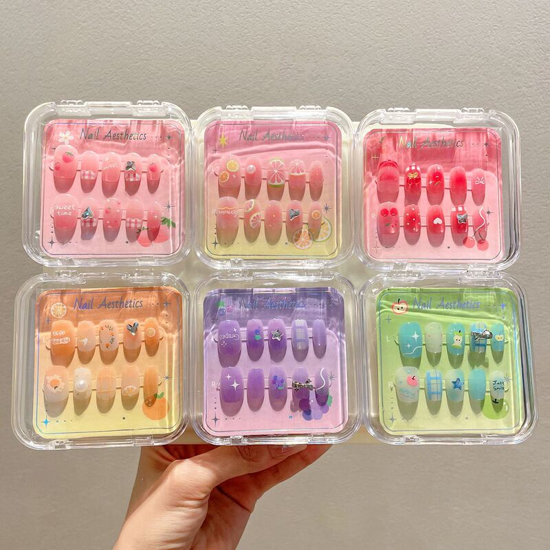 Removable Fruit-Shaped Wearable Nails, Cute Dopamine Short Nails for Children, Fresh and Simple Nail Art Stickers Decoration